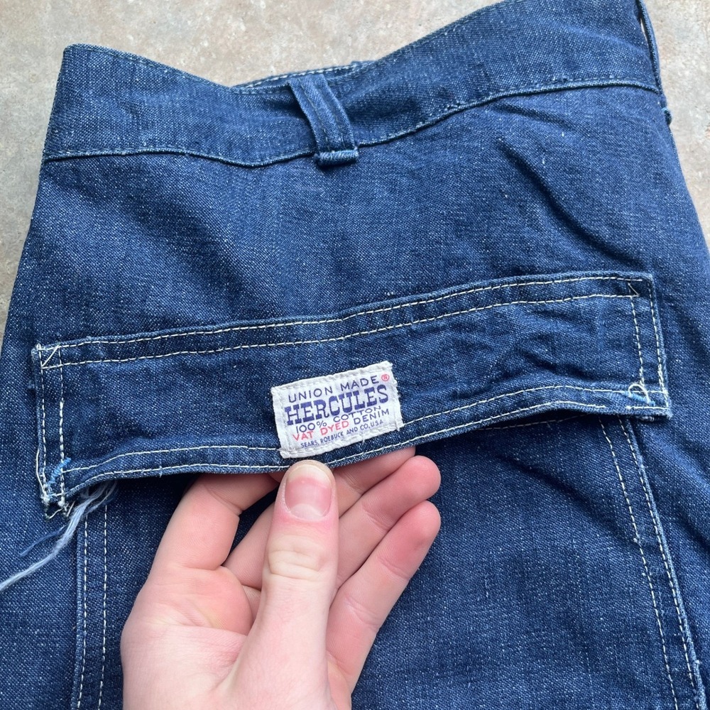 Vintage Hercules Vat Dyed Union Made Denim Carpenter Pants Blue Sears 36x27